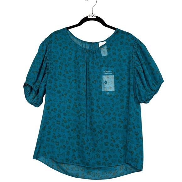 CAbi Tops - NWT Cabi Panorama Top Women Size M Devon Floral Teal Blue Short Puff Sleeve